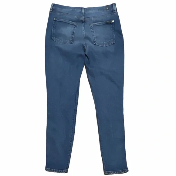7 For All Mankind The High Waist Ankle Skinny Silver Stripe Blue Women 30 Jeans